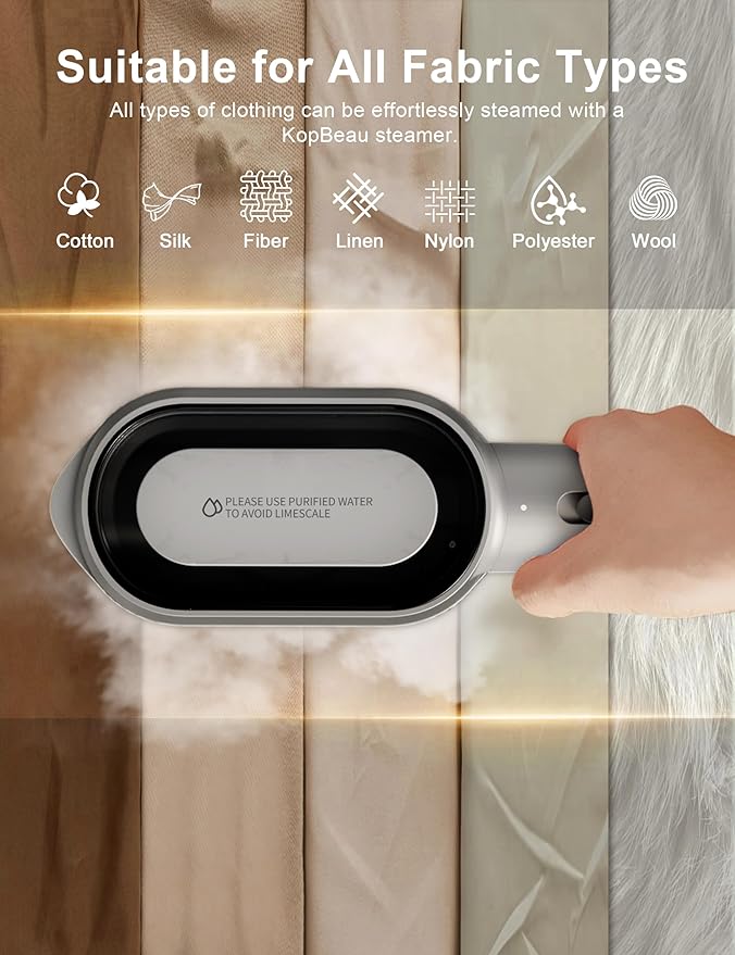 KopBeau Steamer for Clothes,2-in-1 Clothes Steamer & Iron for Wrinkles Remover,NTC Precision Ironing Protects Clothes,14 Min of Continuous Steam,1000W Travel Steamer for Travel and Home Use,Grey