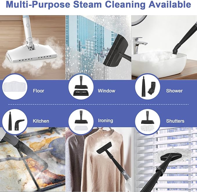 Steam Cleaner, 6 in1 Rotated Steam Mop Cleaner with 2 Modes, 2 Microfiber Pads, 400ML Removable Tank, 23FT Power Cable, Detachable Steam Mops for Floor, Laminate Floor, Tiles Cleaning (Light Blue)