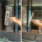 ITTAHO Squeegee for Window Cleaning,12" Squeegee and 11" Microfiber Scrubber Combi with Stainless Steel Pole,Extendable Window Cleaner for Car,Sliding Door,Shower Glass Door-Swivel Style-2 Pads