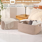 Large Storage Basket for Organizing, Woven Rope Basket for Shelves, Closet Organizer Bins for Clothes, Blanket, Toys, Baby Nursery Storage, 17.7" x 13" x 7.87", 2 Packs Brown