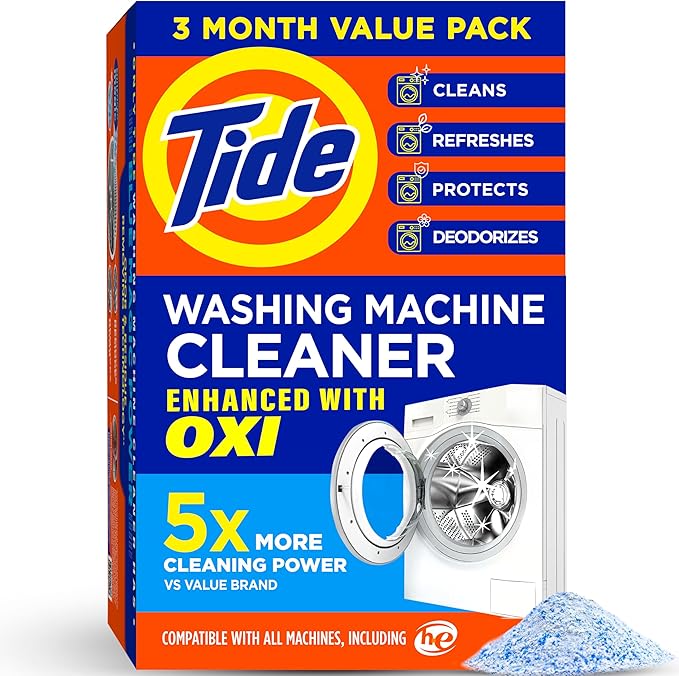 Washing Machine Cleaner by Tide, Washer Machine Cleaner with Oxi for Front and Top Loader Washer Machines, Deep Cleaning Odor Eliminator, 3 Month Supply