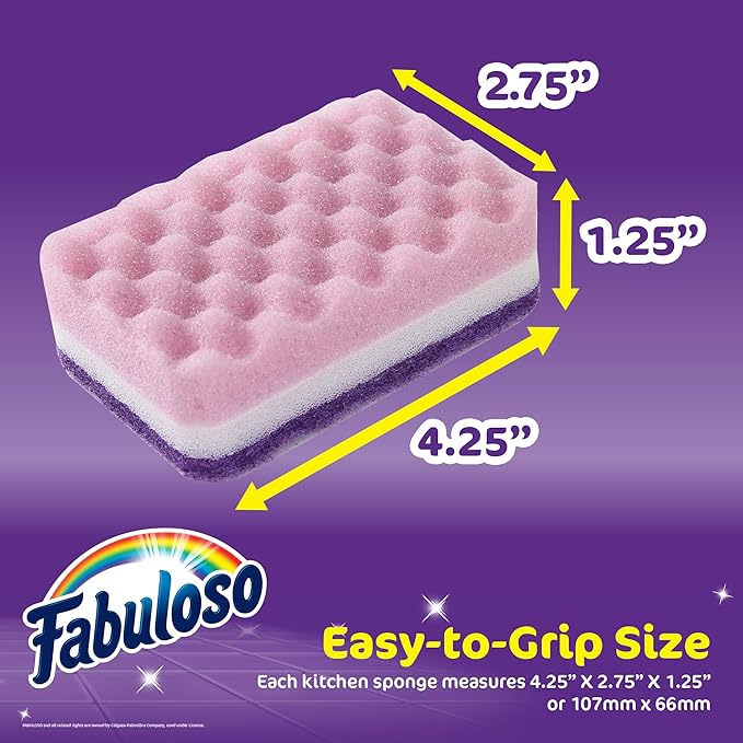 Fabuloso Sponges, Purple - Scratch-Free Scrubber for Dishes and Surfaces - Dishwashing Sponge for Bold and Bright Cleaning Experience, 4 Count