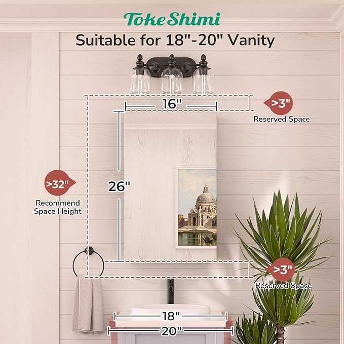 TokeShimi 16x26 Farmhouse Medicine Cabinet Recessed or Surface Mount Aluminum, Tempered Mirror with Adjustable Storage, Silver Bathroom Mirror Medicine Cabinet Frameless Metal Modern