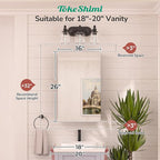TokeShimi 16x26 Farmhouse Medicine Cabinet Recessed or Surface Mount Aluminum, Tempered Mirror with Adjustable Storage, Silver Bathroom Mirror Medicine Cabinet Frameless Metal Modern