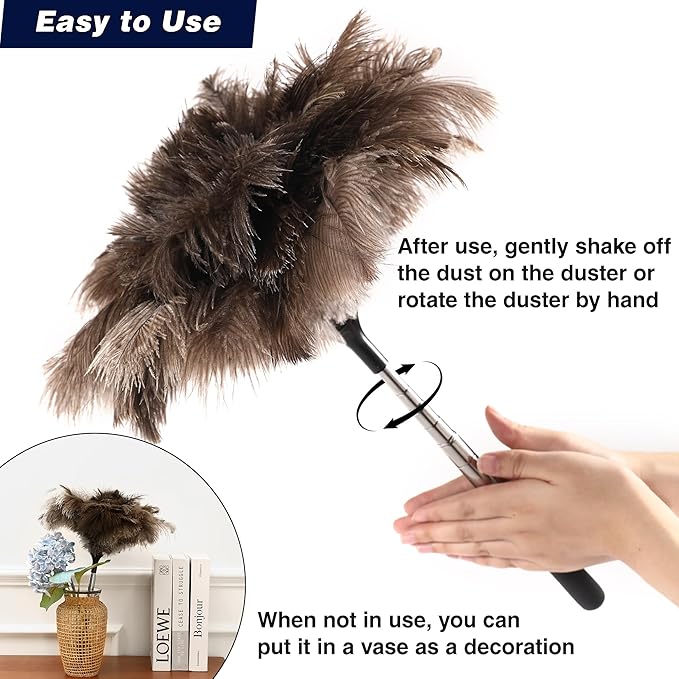 Soarer Ostrich Feather Duster - 40inch Extendable Feather Duster and 14 inch Handle Feather Duster 2pcs Cleaning Brush for Cleaning Supplies,Ceiling Fan, Crafts, Blinds, Furniture