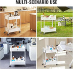 VEVOR Lab Cart, 2 Tiers Stainless Steel Utility Cart, Medical Cart with 2 Drawers, Rolling Lab Cart White Paint, Serving Cart with Swivel Casters for Laboratory, Hospital, Dental, Salon and Beauty