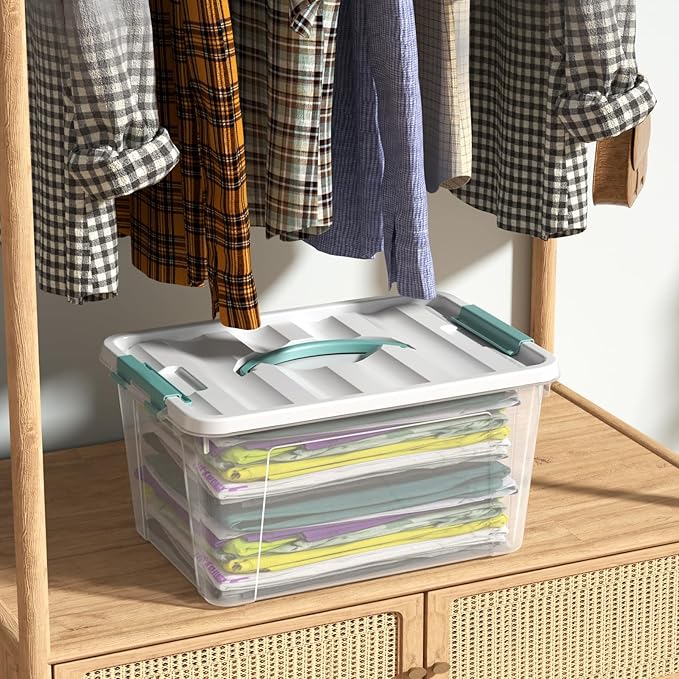 6-Pack Clear Storage Latch Bins, 14 L Plastic Storage Boxes with Lid