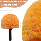 2 Pack Robust Cobweb Duster Head Brush – Superior Twist-On Web Cleaning Tool – Spider Web Remover Brush Compatible with Standard 3/4 Inch Threaded Poles for Outdoor & Indoor Use – Head Only (Orange)