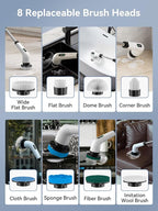 Electric Spin Scrubber - 120Min Cordless Shower Bathroom Cleaner with 8 Brush Heads | 440 RPM Power Scrubber (3-Speed) & Adjustable Extension Handle for Cleaning Bathtub, Tile, Grout