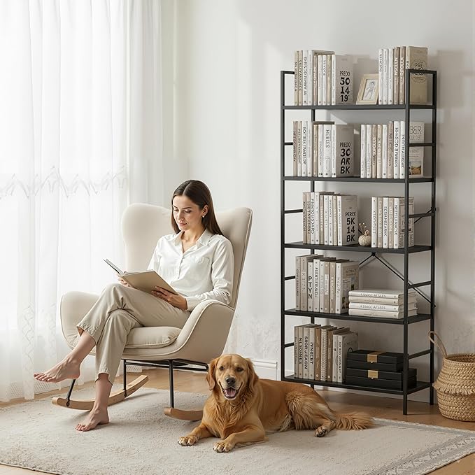 HealSmart 5 Tier Bookshelf, Free Standing Book Shelf Home Office Bookcase Shelf Storage Organizer for Bedroom, Living Room, Bathroom, Office, Balcony, Black