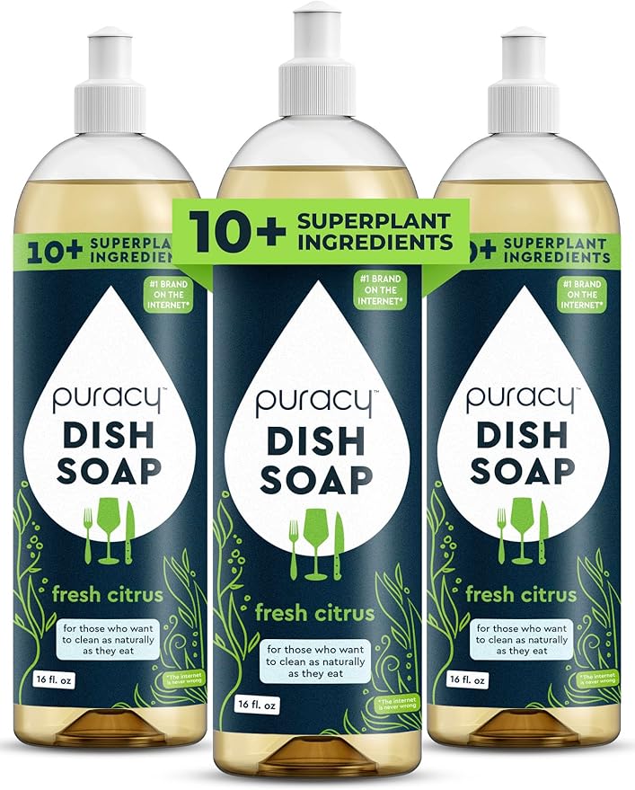 Puracy Natural Dish Soap - Skin-Softening Plant-Based Dishwashing Soap, Non-Toxic Dish Soap, Organic Liquid Dishwashing Detergent Soap (Fresh Citrus, 16 fl oz)