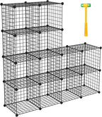 TUMUCUTE Wire Storage Cubes, Metal Storage Shelves Bookshelf, Stackable Modular Closet Organizer for Bedroom Living Room, Office, Black (12 Cubes, Iron)
