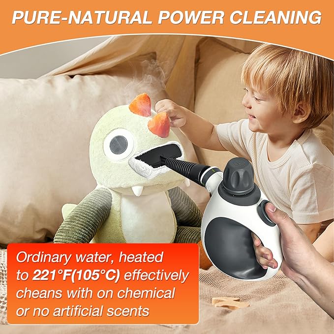 Handheld Steam Cleaner, Pressurized Multi-Purpose Natural Steamer with 12 pcs Accessories, Steamer for Cleaning Car, Bathroom Counter Top, Shower, Upholstery, Couch, Tile Grout, Window, Grease