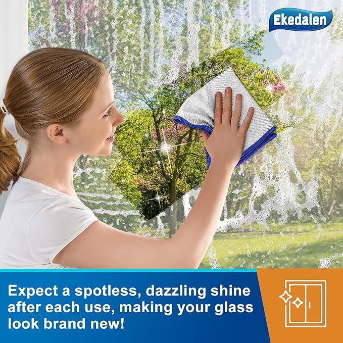 Microfiber Cleaning Cloth Polishing Glass Cleaner Absorbent Kitchen Towel Quick Drying Miracle Lint Free Rags for Household Auto Detailing Bathroom, Pack of 6, 12 x 12 Inch, Sliver-Blue