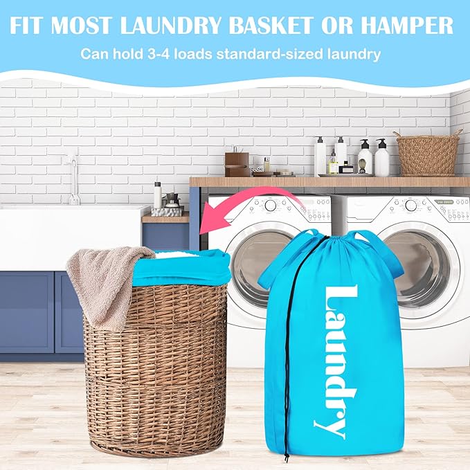 Sylfairy 2 Pack XL Laundry Bag with Strap,Heavy Duty Travel Laundry Bag,Rip-Stop Dirty Clothes Shoulder Bag with Drawstring,Easy Fit a Laundry Hamper or Basket Travel Essentials