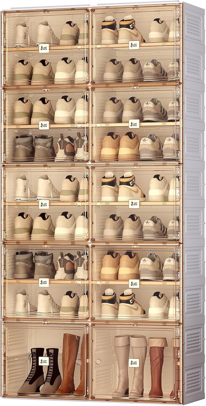 ANTBOX Portable Shoe Rack Organizer for Closet Entryway, Stackable Sneaker Storage Shoe Cabinet with Magnetic Clear Door, Large Plastic Storage containers Bins with Lids 9 Tiers 36 Pairs