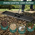 Goplus Lawn Leveling Rake, 42" x 10" Heavy Duty Level Lawn Tool w/ Ergonomic Handle for Soil, Effort-Saving Landscape Rake for Garden, Backyard, Golf Course, Farm, Pasture, Black