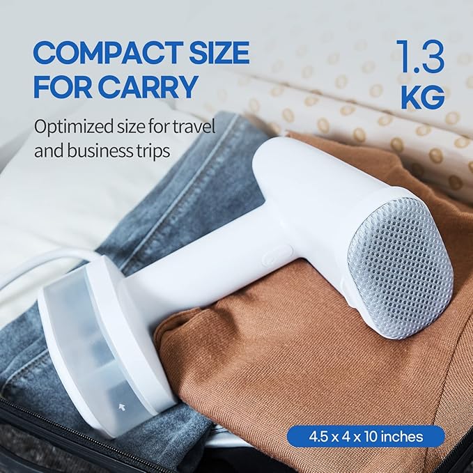 HubiCare Steamer for Clothes, 1500W Clothes Steam iron with Large 250ml Tank, Handheld Fabric Wrinkle Remover, Portable & Compact Travel Size Garment Steamer ONLY FOR 120V (White)