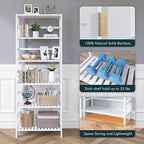 HITNET Bookshelf, 6-Tier Tall Bookcase Freestanding Bamboo Book Shelf Bathroom Storage Organizer with Adjustable Shelves, White