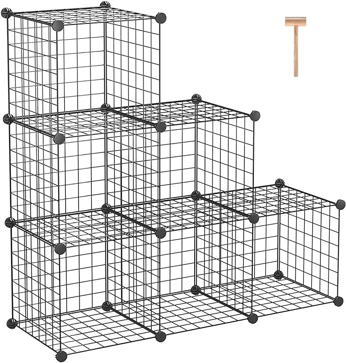 C&AHOME Wire Cube Storage, 6 - Cube Organizer Metal C Grids, Modular Shelves Units, Storage Bins Shelving, Closet Organizer, Ideal for Home, Office, Living Room, 36.6”L x 12.4”W x 36.6”H Black