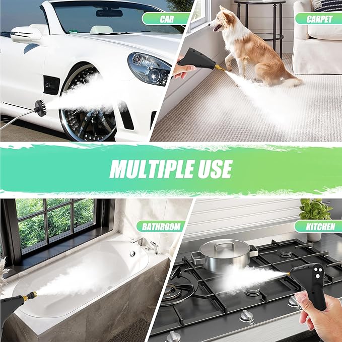2500W Steam Cleaner for Home Use, 6-level Speed Adjustable Handle, 1.2L Handheld Car Steam Cleaner for Home Car Kitchen Furniture Floor, High Pressure Steam Machine with 4 Brush Heads White