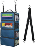 Suitcase Organizer, Carry On Closet Luggage Organizer Accessories - Foldable, Hangable Portable Hanging Travel Shelves With Shoulder Strap, Small, Navy Blue