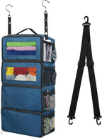 Suitcase Organizer, Carry On Closet Luggage Organizer Accessories - Foldable, Hangable Portable Hanging Travel Shelves With Shoulder Strap, Small, Navy Blue