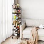 6 Tier Slim Storage Cart with Wheels, Metal Mobile Shelving Unit Organizer Utility Cart for Office Bathroom Kitchen Laundry Room Narrow Places (10inches)