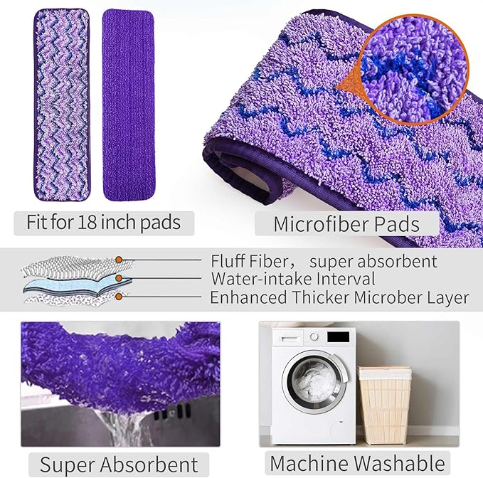 Mops for Floor Cleaning, Wet and Dry Spray Mop with Refillable Spray Bottle and 3 Washable Microfiber Pads Home or Commercial Use Flat Mop for Hardwood Laminate Wood Ceramic, Purple