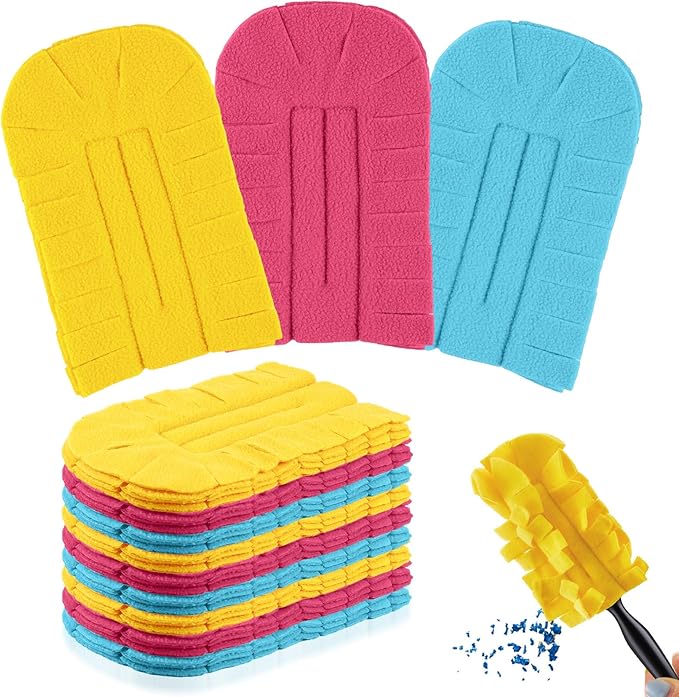 Zubebe 12 Pcs Duster Refill Reusable Fleece Duster Refills Feather Flat Dusters Multi Surface Washable Cleaning Pads Tools for Home, Blinds, Car, Pet, Furniture, Fans (Watermelon Red,Blue,Yellow)