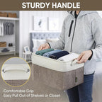 BALEINE 3 Pack Fabric Storage Bins for Shelves, Linen Storage Baskets for Organizing, Decorative Closet Bins for Clothes, Home (Brown, 15"x11"x9.5") ﻿