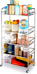 susunnus Stainless Steel Cart with Wheels 5 Tier,Stainless Steel Kitchen Cart,Utility Cart,Metal Cart with Wheels,Suitable for Various Occasions,Movable,Gift Tools
