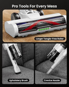 Cordless Vacuum Cleaner for Home, Upgraded 60Kpa Powerful Suction Pet Hair Vacuum with 70min Runtime, Green LED Light for Hardwood Floors & Carpet, Self-Standing Rechargeable Stick Vacuum, White