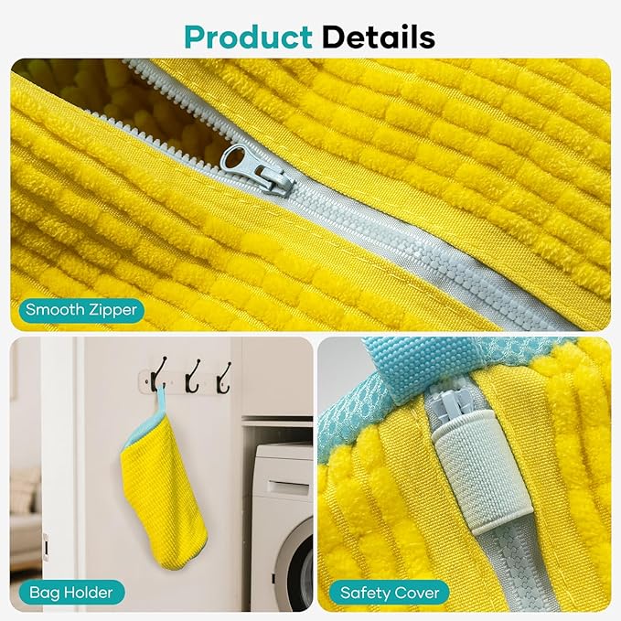 Shoe Washing Machine Bag for Washer & Dryer, Large Shoe Bag for Washing Machine Plush Fibers laundry Bag for Sneakers, Tennis Shoes and Gym shoes, Yellow(2PCS)