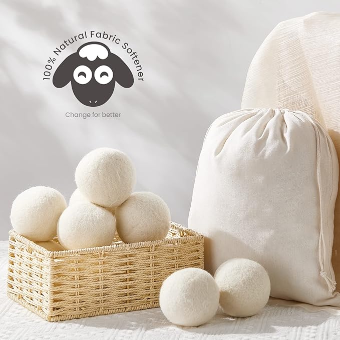 Roowest 36 Pcs Wool Dryer Balls Set Reusable Laundry Wool Balls with Muslin Bags Fabric Softener Anti Wrinkle Anti Static Saving Energy and Time