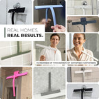 GÜTEWERK Silicone Shower Squeegee for Glass Doors & Mirrors with Stainless Steel Core, Streak-Free & No-Squeak Window Cleaning, 3-in-1 No-Drill Mount (Hook/Suction/Adhesive),Gray, 9 Inches