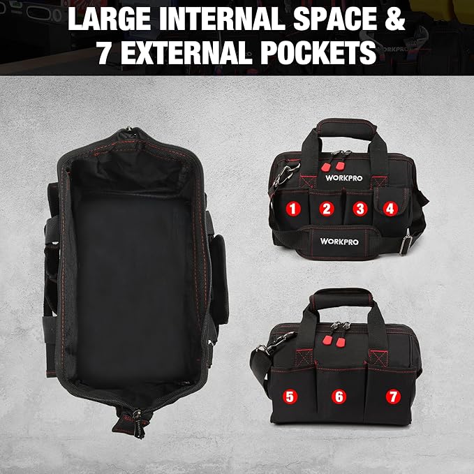 Workpro 12-inch Close Top Wide Mouth Storage Tool Bag, W081020A