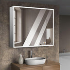 Gray Medicine Cabinets for Bathroom with Mirror, Surface Mounted LED Medicine Cabinets Mirror with Defogger, Dimmer, Outlets & USB, Double Doors, 42”W x 36”H