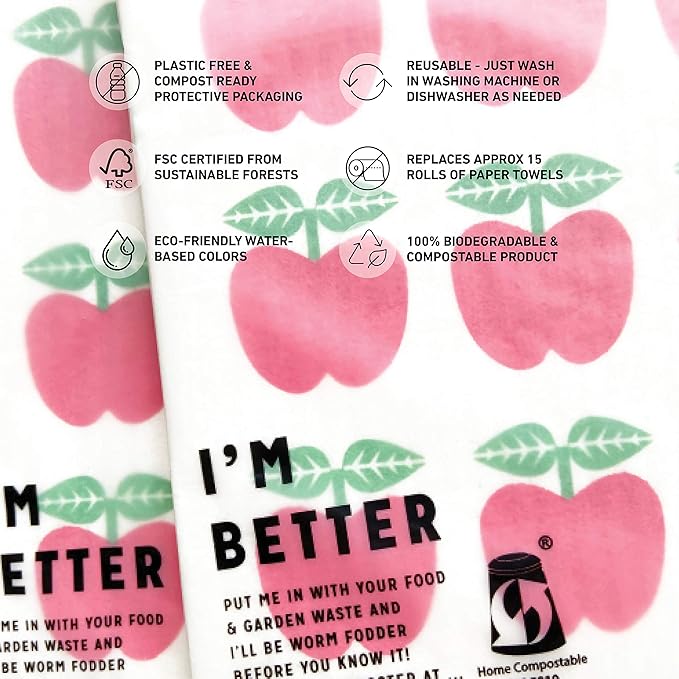 Nordhus Design Swedish Dishcloths, 5 Apple Cloths, Made in Sweden - Reusable, Washable Cellulose Cotton Kitchen Cloths - Replace Paper Towels, Wipes, Sponges, Dish Rags