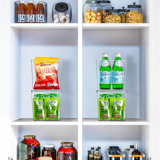 Sorbus Small Plastic Storage Bins (4 Pack) – Clear Bins for Kitchen, Pantry, Fridge, Cabinet, and Refrigerator – Stackable Storage Containers for Home Organization