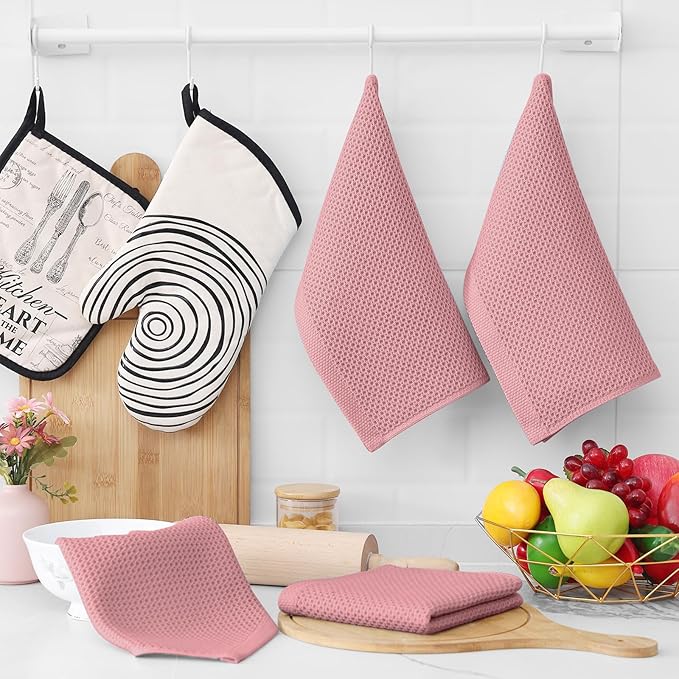Homaxy 100% Cotton Waffle Weave Kitchen Dish Cloths, Ultra Soft Absorbent Quick Drying Dish Towels, 12 x 12 Inches, 6-Pack, Dried Rose