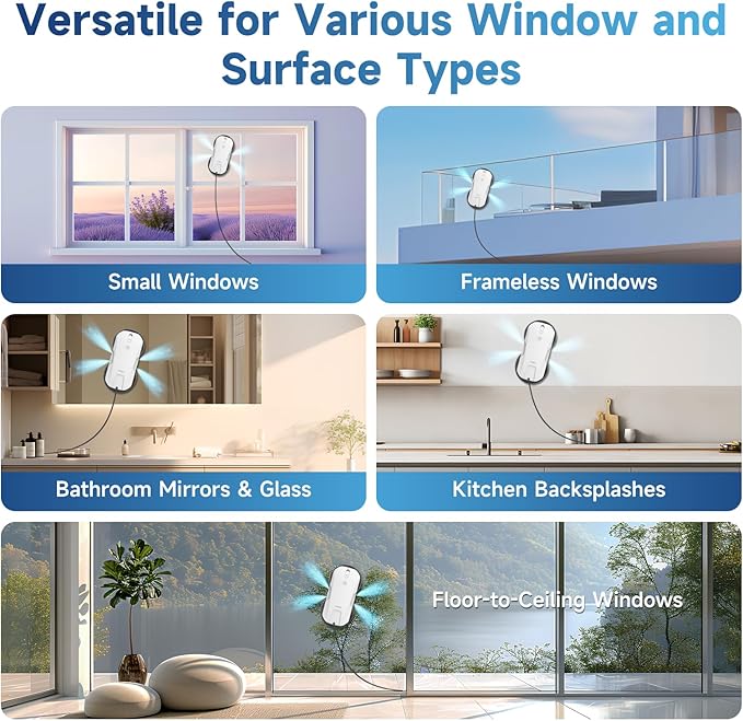 Fmart T11 Window Cleaning Robot, 5300PA Suction, Automatic 4-Way Spraying System, Triple Safety Protection, Smart Navigation, Remote Control, for All Smooth Surfaces, Includes 10 Cleaning Pads. (2025)