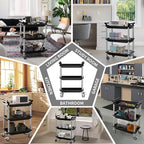 3 Tier Rolling Cart,Plastic Utility Cart with Handle,Rolling Carts with Wheels,Utility Cart with Lockable Casters, Multi-Functional Organizer Cart for Bedroom, Living Room, Kitchen,Office(Black)