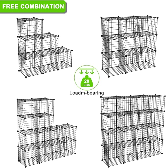 TUMUCUTE Wire Cube Storage Organizer, Metal Storage Shelves Bookshelf, Stackable Modular Closet Organizer for Bedroom Living Room, Office, Storage Shelves (6 Cubes, Iron)