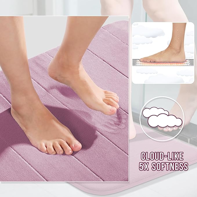 Yimobra Memory Foam Bath Mat, Super Soft Absorbent Bathroom Rug Non Slip 24x17 Inch, Quick Dry, Machine Washable Floor Carpet for Tub Shower, Home Decor Accessories, Mauve