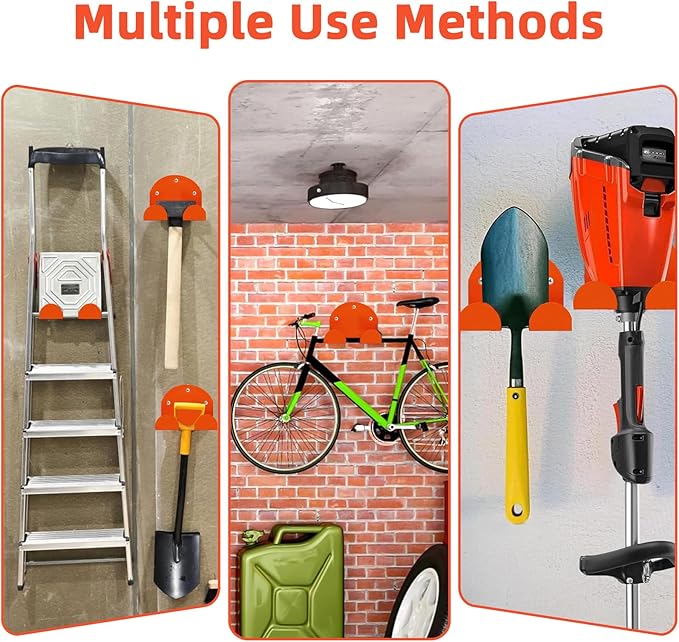 2 Pack Garage Organizer Trimmer Rack, Weed Eater Hanger for Garage Wall, Heavy Duty Power Tool Holder for Grass Trimmer, Weed Wacker, Hedge Trimmer, Garden Tools
