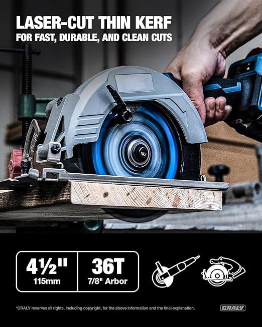 CRALY 4-1/2 Inch 24&36 Teeth Wood Cutting Framing/Fine Finish Circular Saw Blade, 7/8 Inch Arbor, Carbide Tipped, Thin Kerf, Black Ice™ Coating, for Plywood, MDF, OSB, Laminated, 2-Pack(C042436-2E)