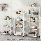 3 Tier Bathroom Storage Open Shelf Unit, Free-Standing Metal Corner Rack Shelving for Kitchen, Living Room, Hallway (White, Wider 3 Tier)