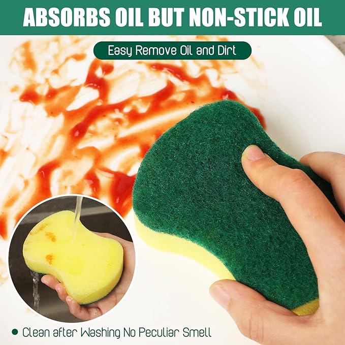 Tanlade 1000 Pcs Individually Wrapped Sponges Kitchen Bulk Non Scratch Scouring Sponges for Dishes Household Cleaning Travel Apartments Hotel Car (Yellow Green)