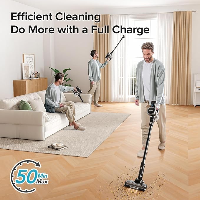 Lubluelu Upgraded 45kPa Cordless Vacuum Cleaner with Powerful Suction, Self-Standing Stick Vacuum Up to 50mins Runtime, Detachable Battery, Versatile Vacuum for Home, Carpet, Hard Floor, Pet Hair